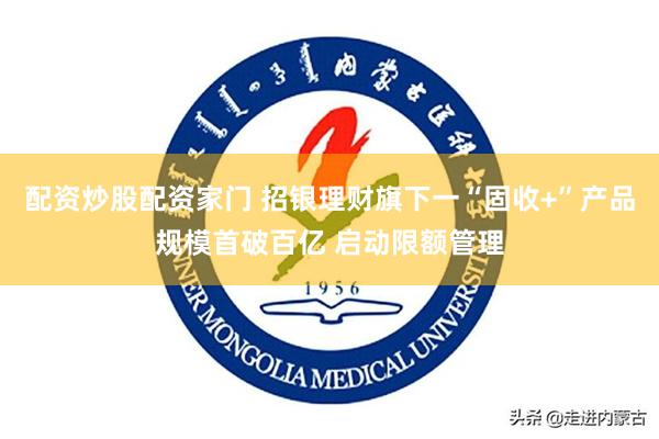 配资炒股配资家门 招银理财旗下一“固收+”产品规模首破百亿 启动限额管理